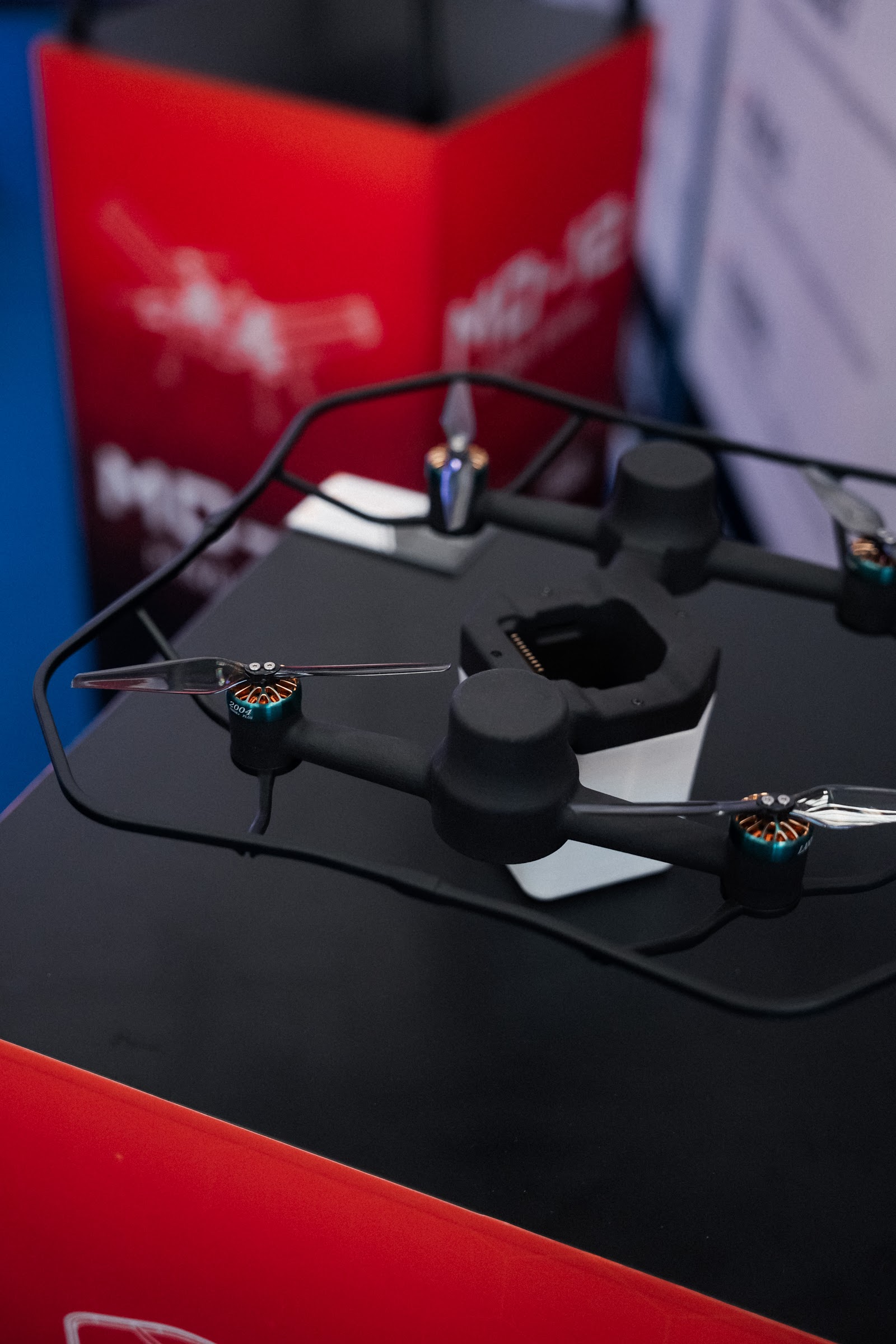The NOVA Light Drone shown close up at the FLYSTACK stand at BIAS 2026
